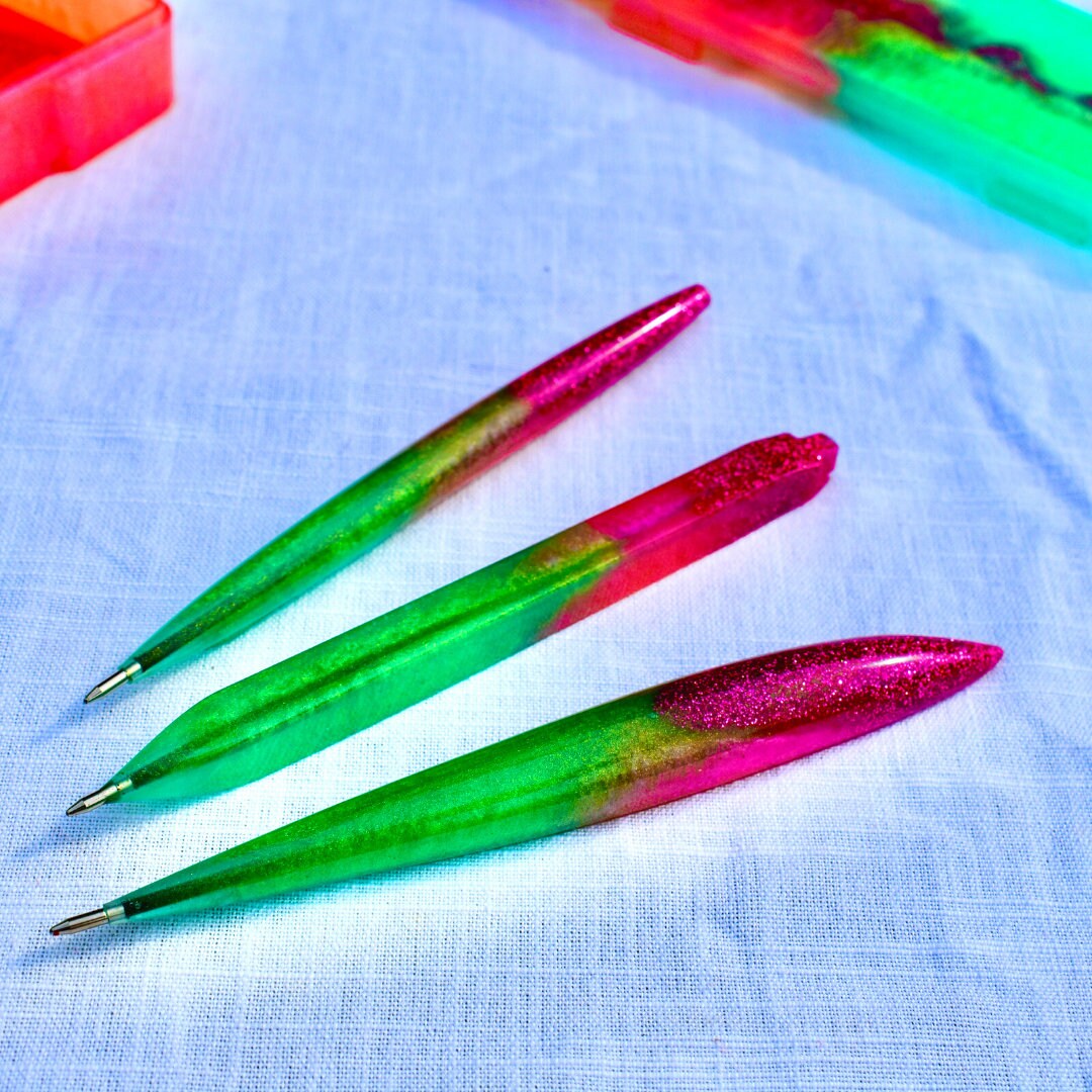 Personalized Pink & Green Ink Pen Set w Case
