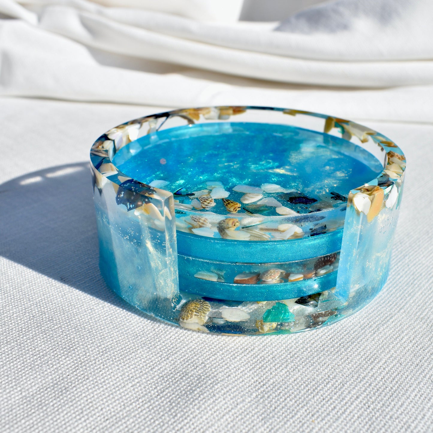 Seashell Coasters with Holder (Assorted Colors)