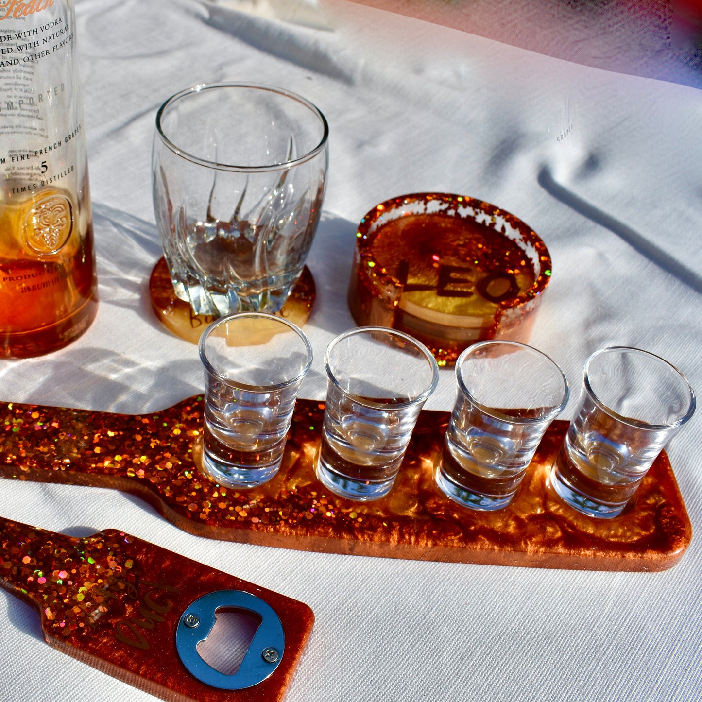 Copper Colored Shot Glass Holder • Shot Glass Paddle • Beer Flight