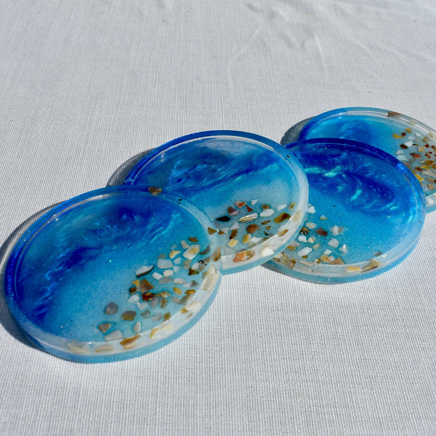 Ocean Blue Coasters w Abalone Shells