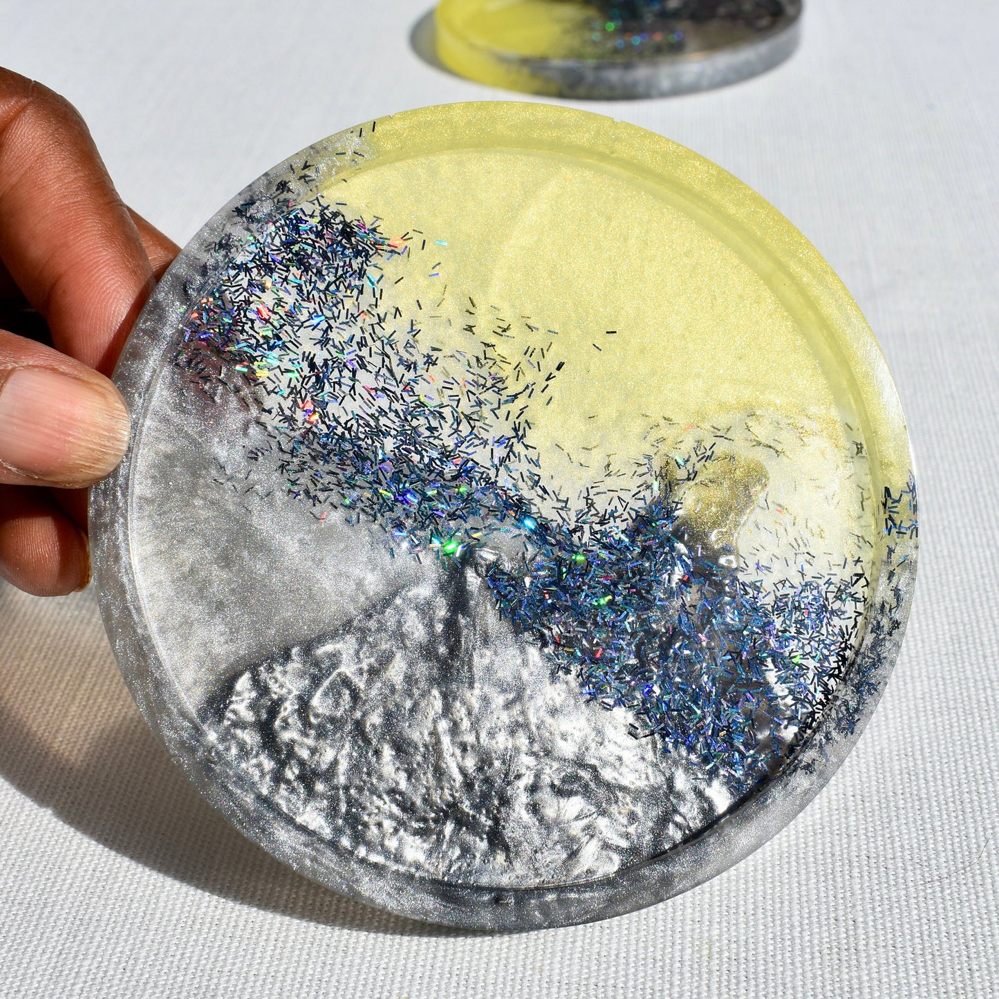 Gray & Yellow Resin Coasters • Coasters for Dad