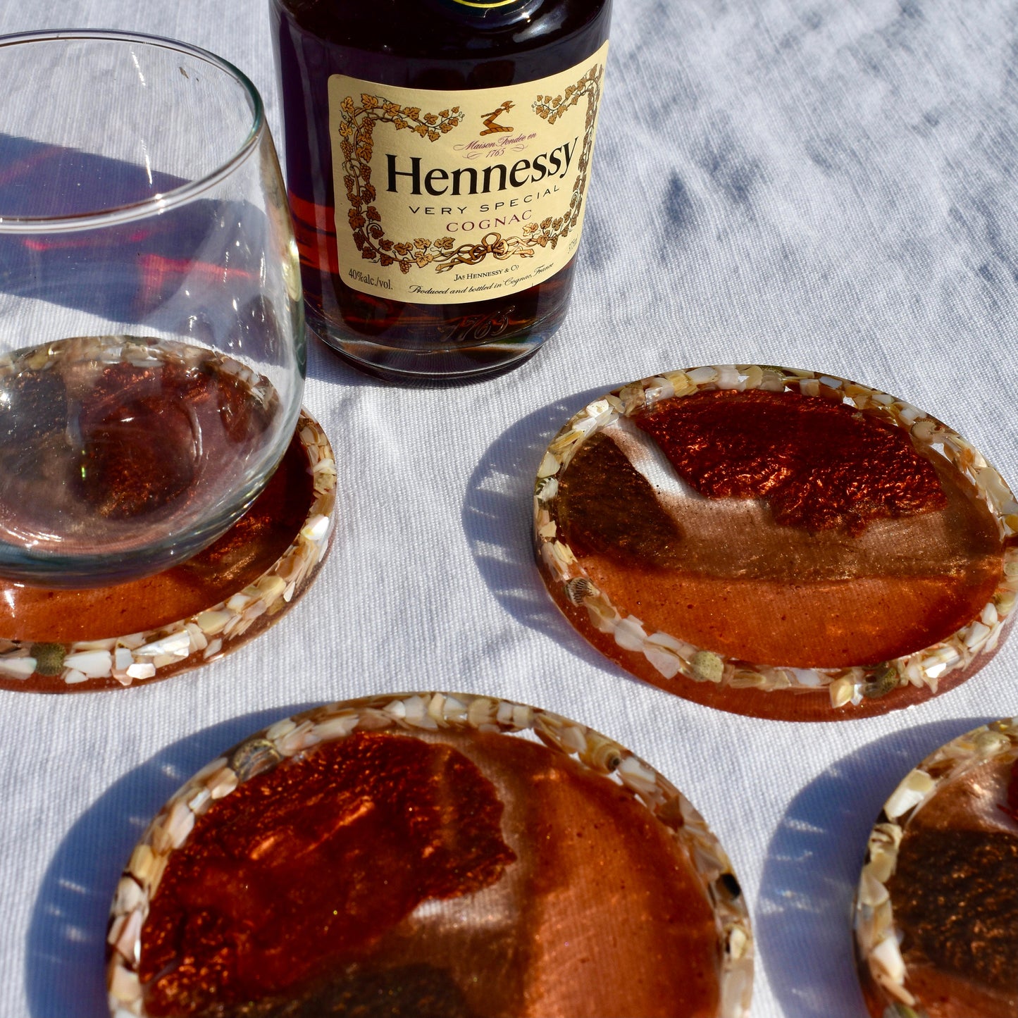 Fall Hues Coasters with Abalone Shells (Asst. Colors - set of 4)