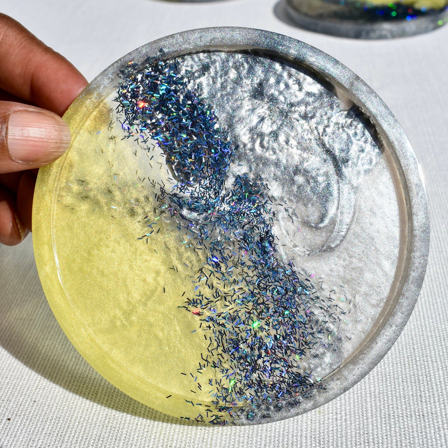 Gray & Yellow Resin Coasters • Coasters for Dad