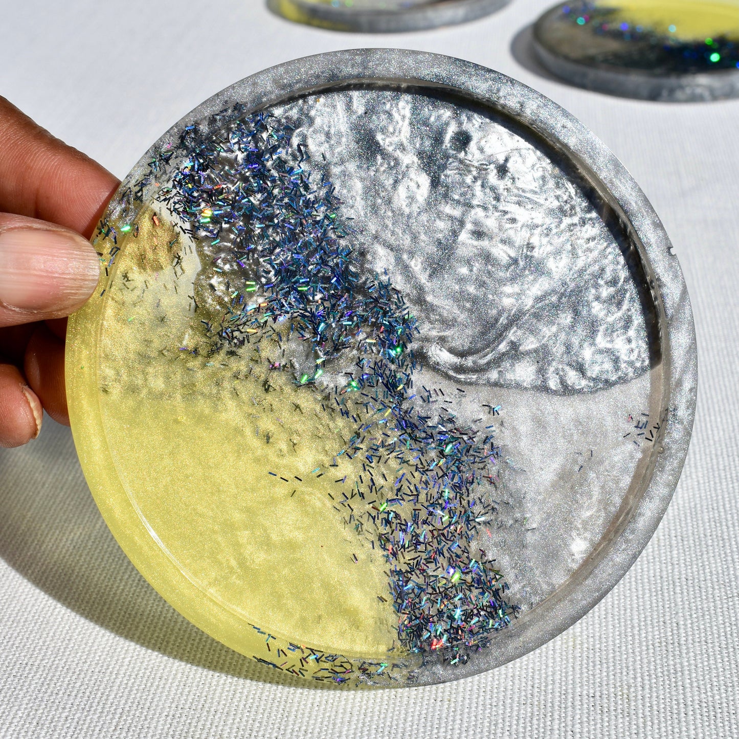 Gray & Yellow Resin Coasters • Coasters for Dad
