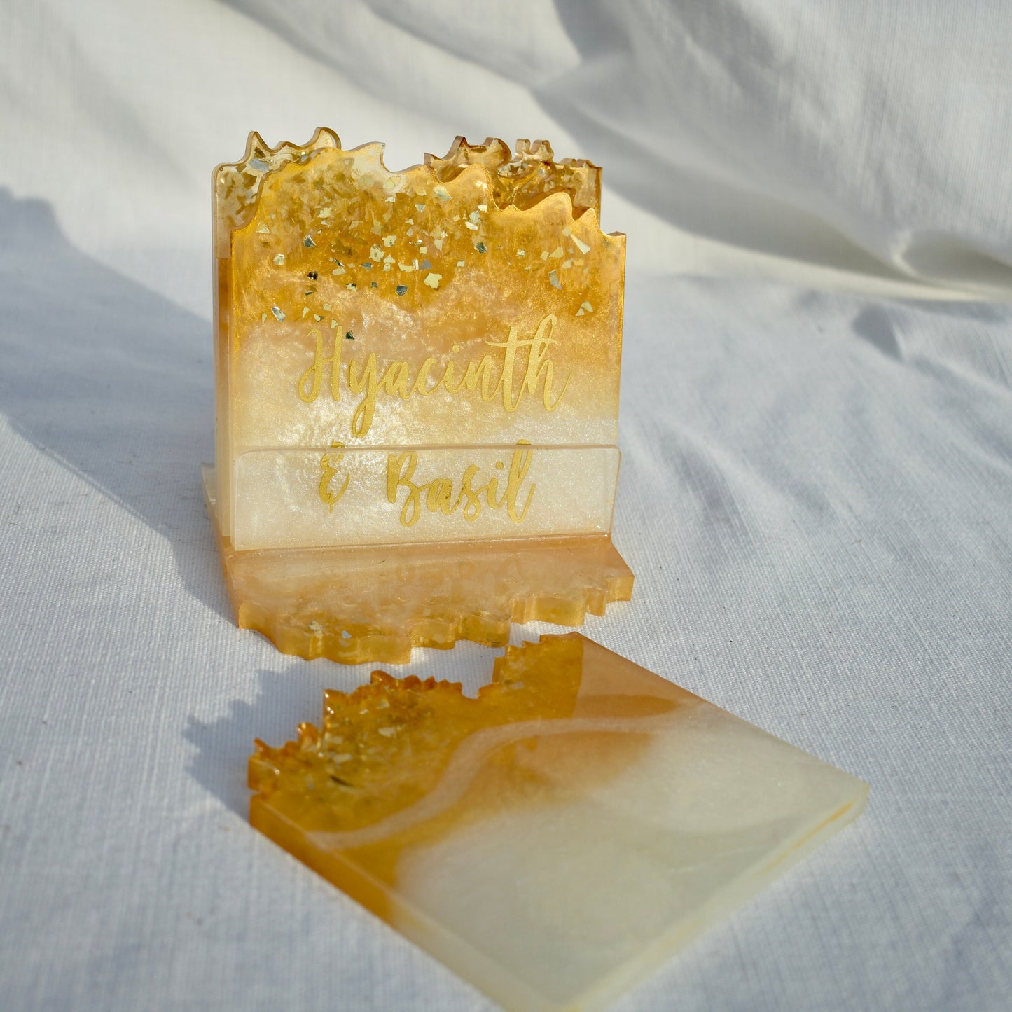Gold and Pearl White Beverage Coasters
