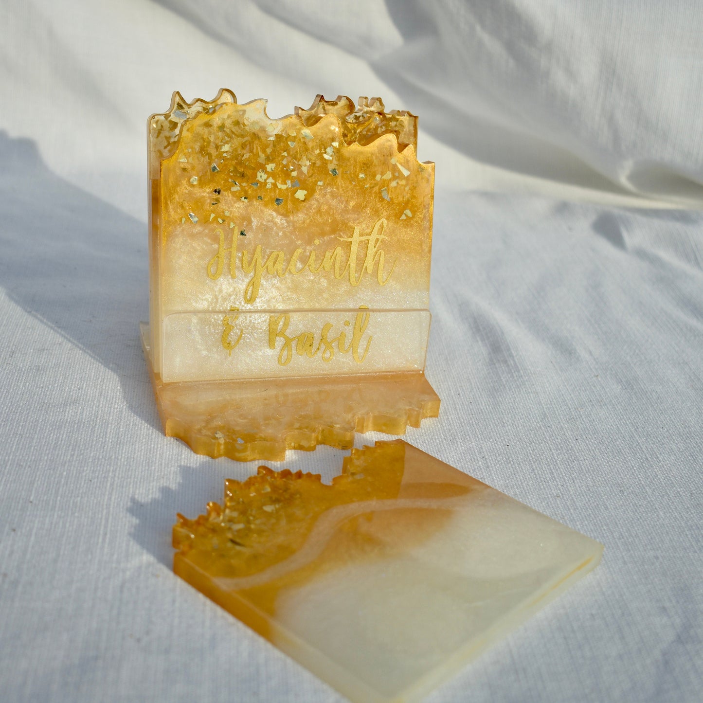 Personalized Wave Edge Coasters with Matching Display Holder
