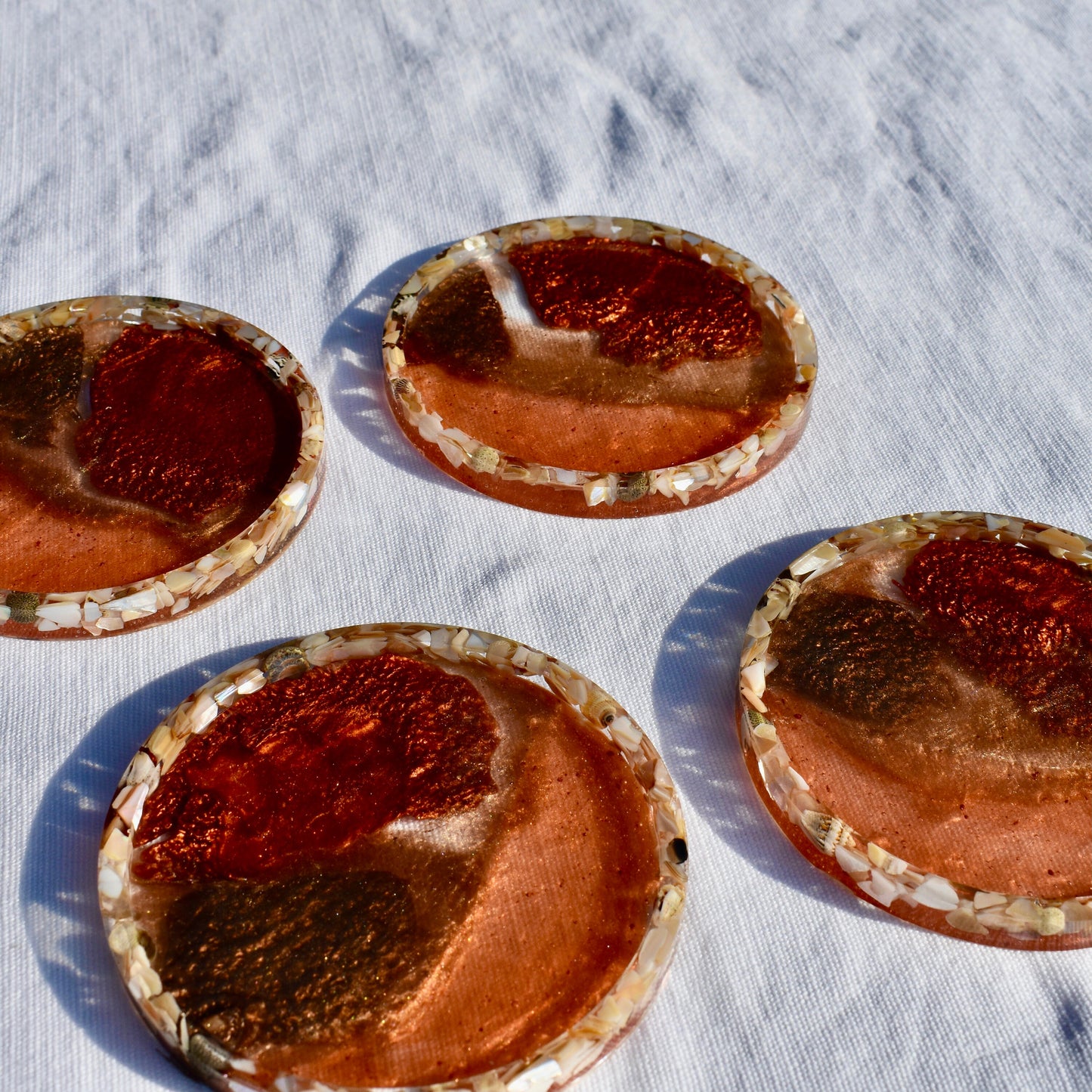 Fall Hues Coasters with Abalone Shells (Asst. Colors - set of 4)