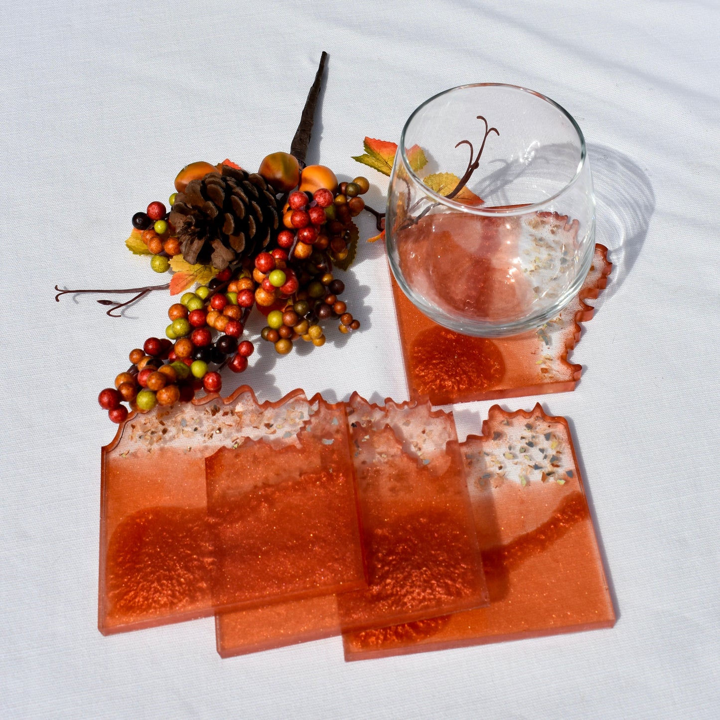 Elegant Wave Edge Resin Coasters • Holiday Coaster Set