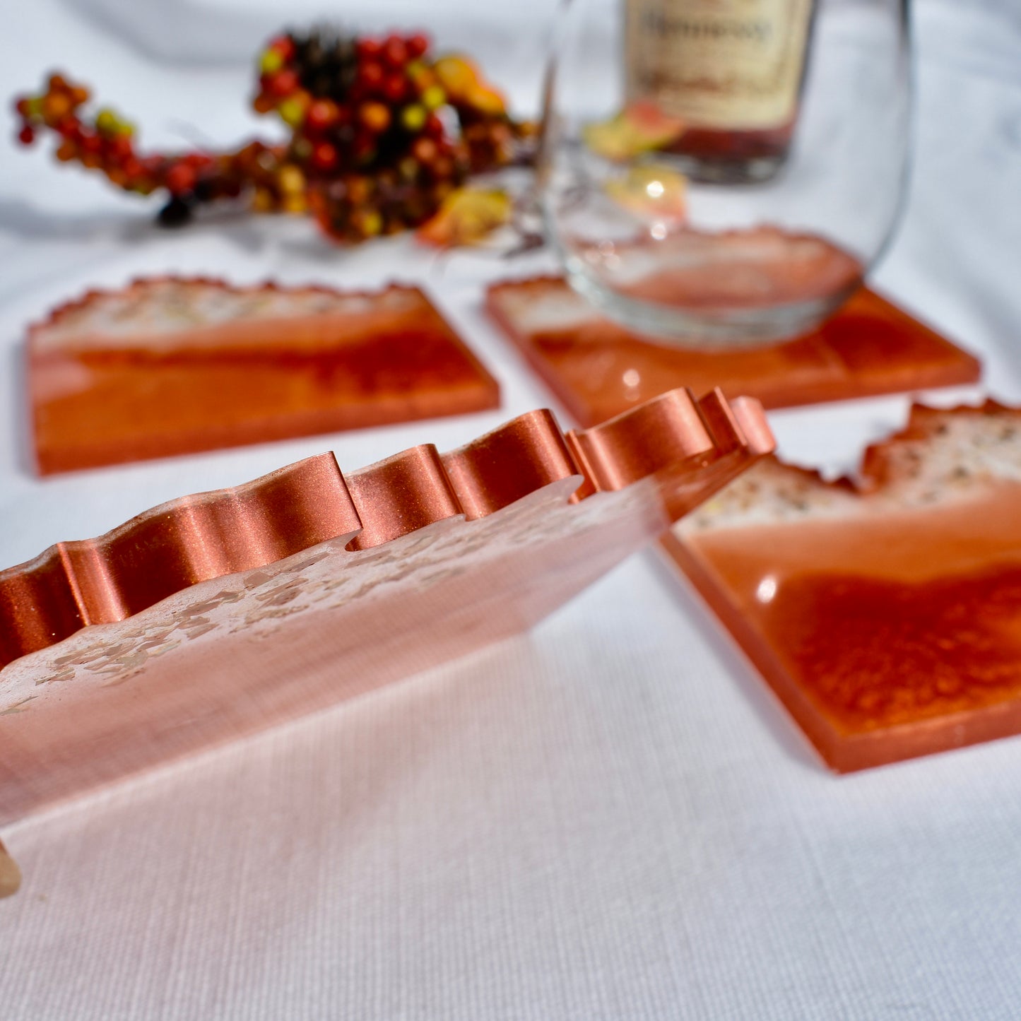 Elegant Wave Edge Resin Coasters • Holiday Coaster Set