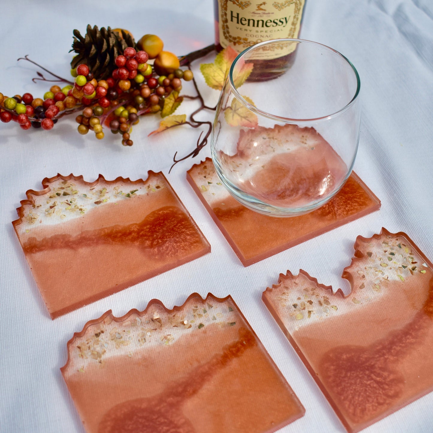 Elegant Wave Edge Resin Coasters • Holiday Coaster Set