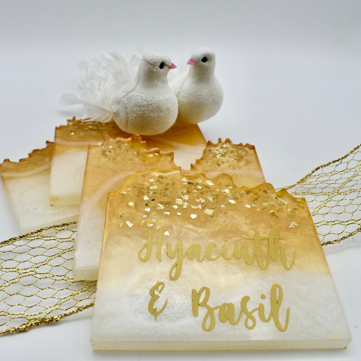 Personalized Wave Edge Coasters with Matching Display Holder