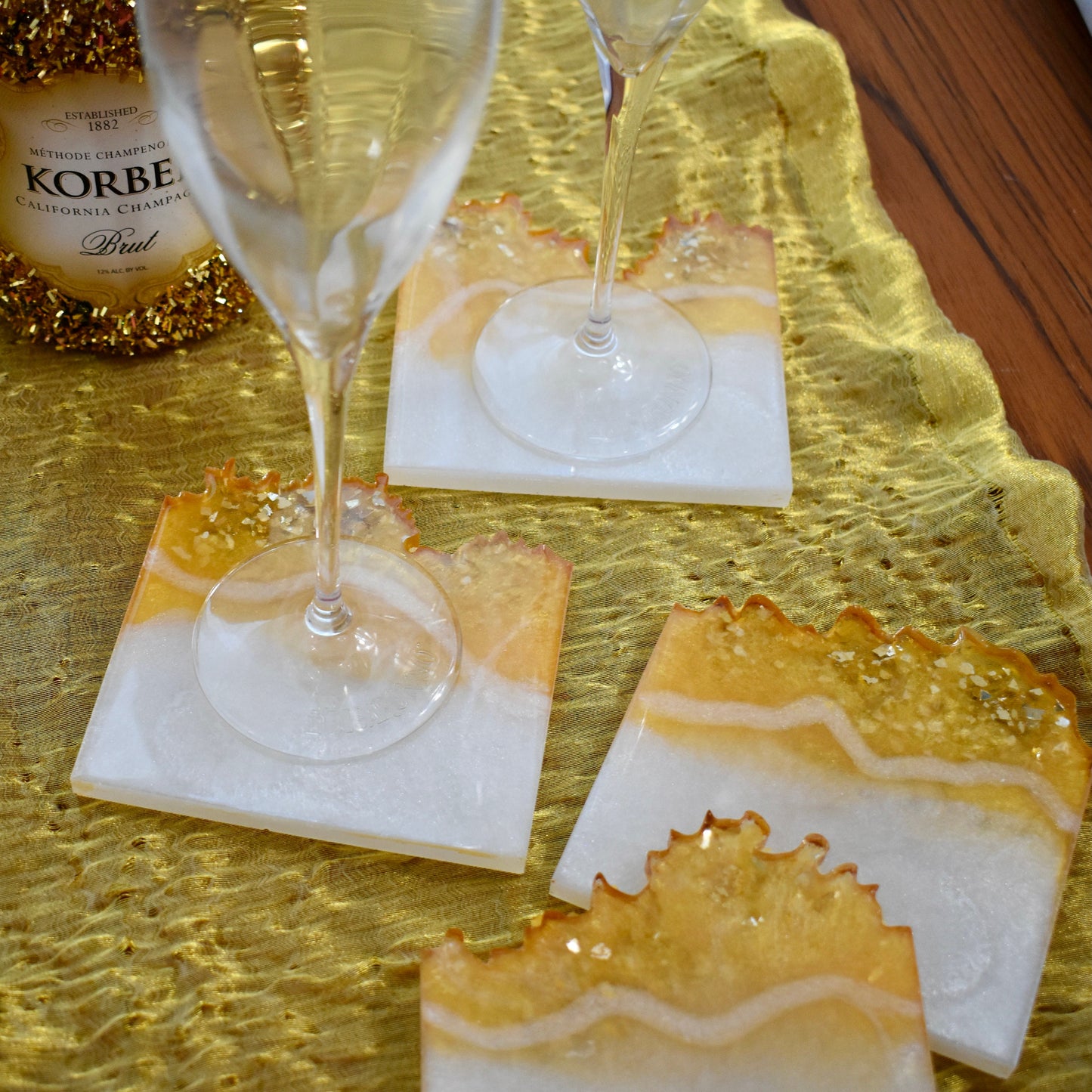 Personalized Wave Edge Coasters with Matching Display Holder