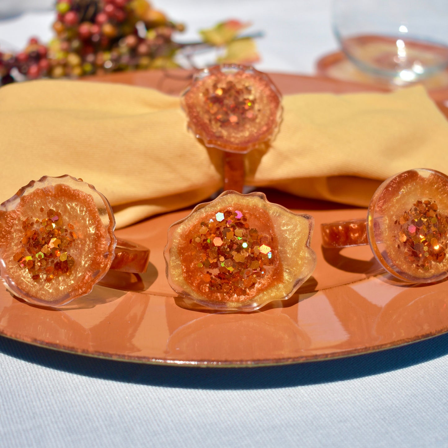 Yellow Orange Napkin Ring Set (4)