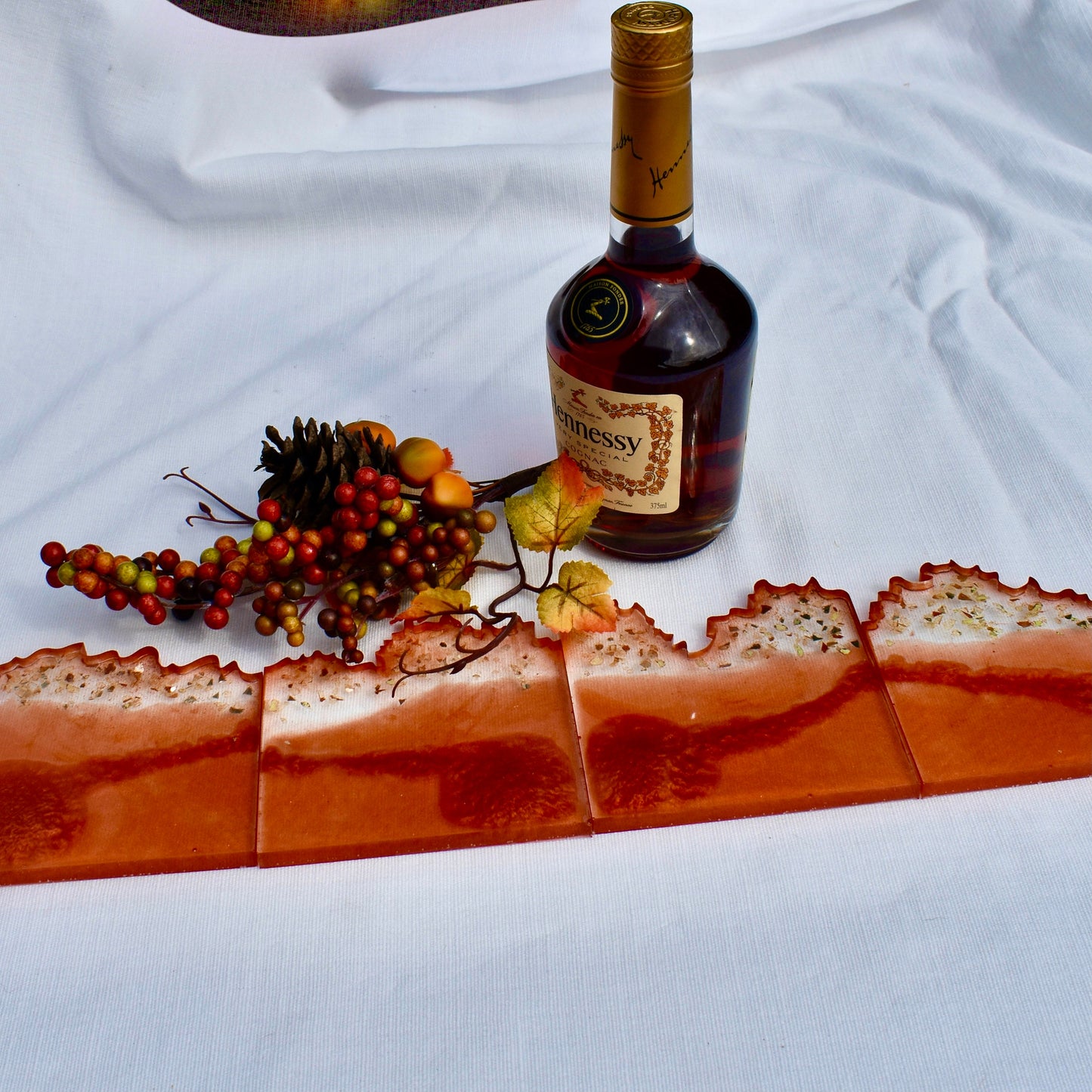 Elegant Wave Edge Resin Coasters • Holiday Coaster Set
