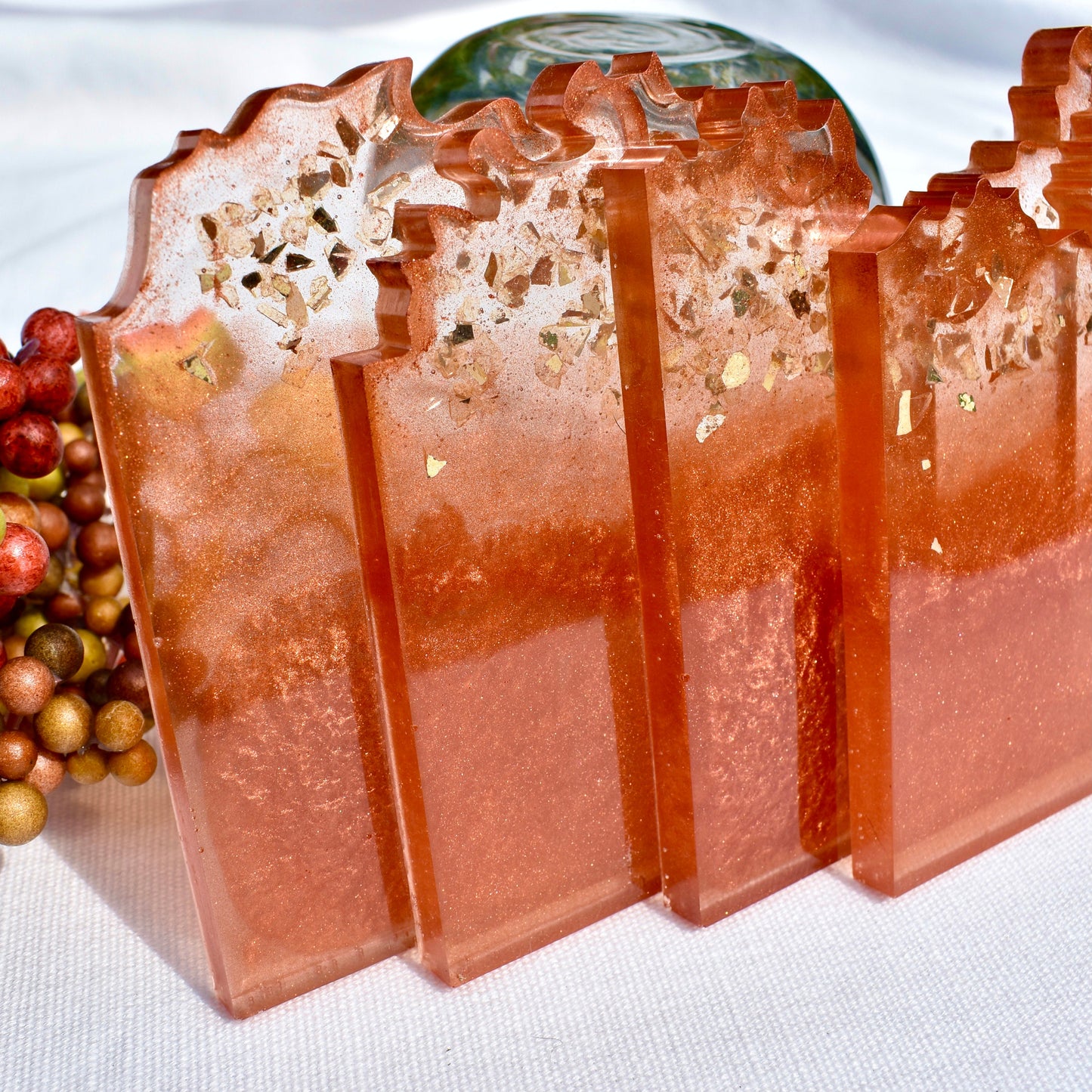 Elegant Wave Edge Resin Coasters • Holiday Coaster Set