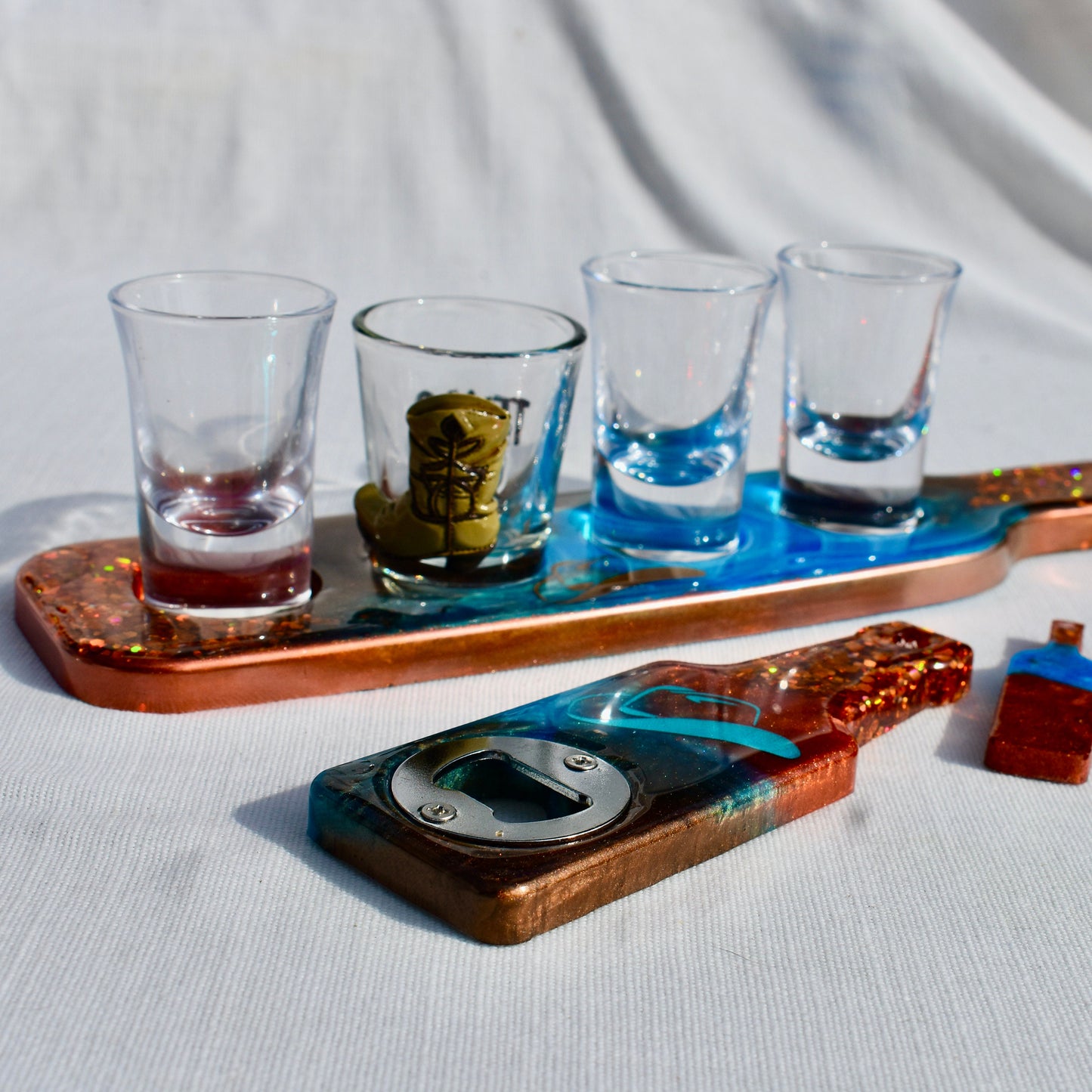 Western Shot Glass Holder with Bottle Opener Gift Set