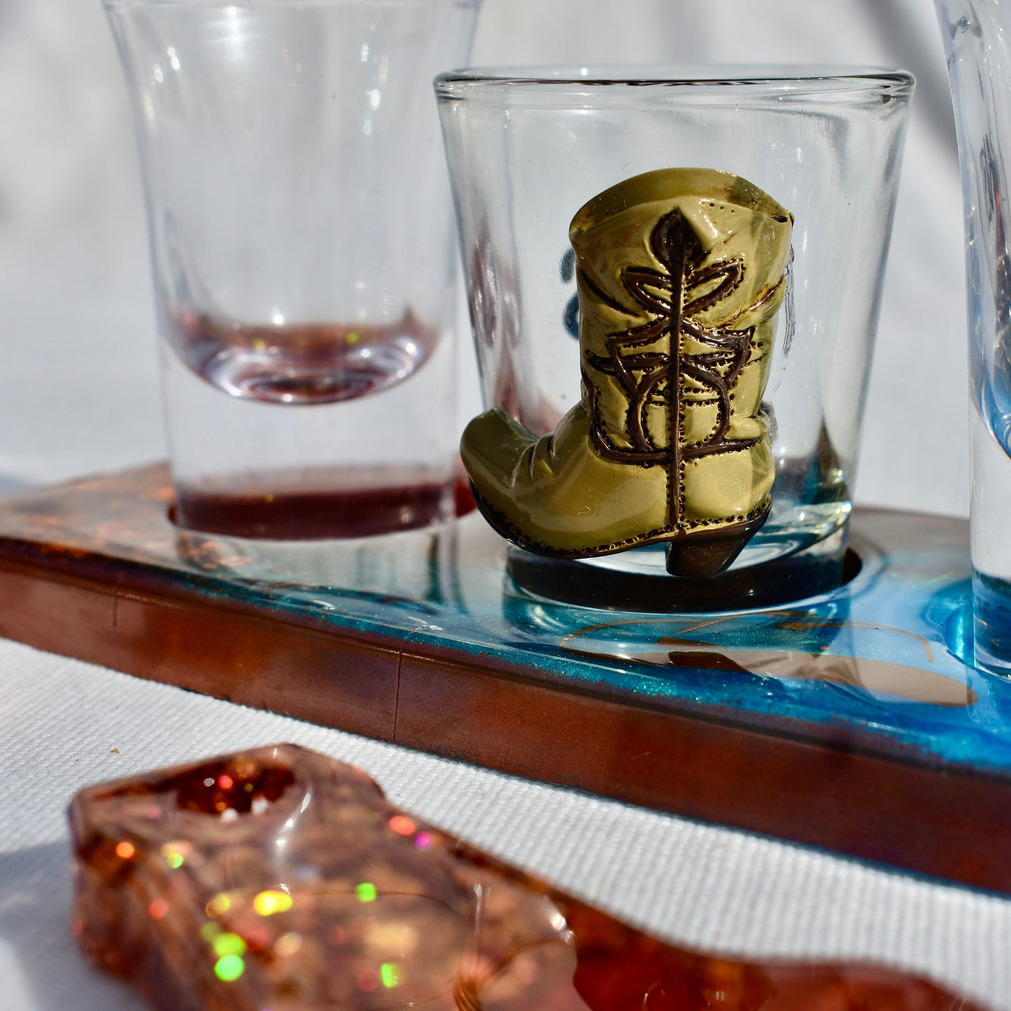 Western Shot Glass Holder with Bottle Opener Gift Set