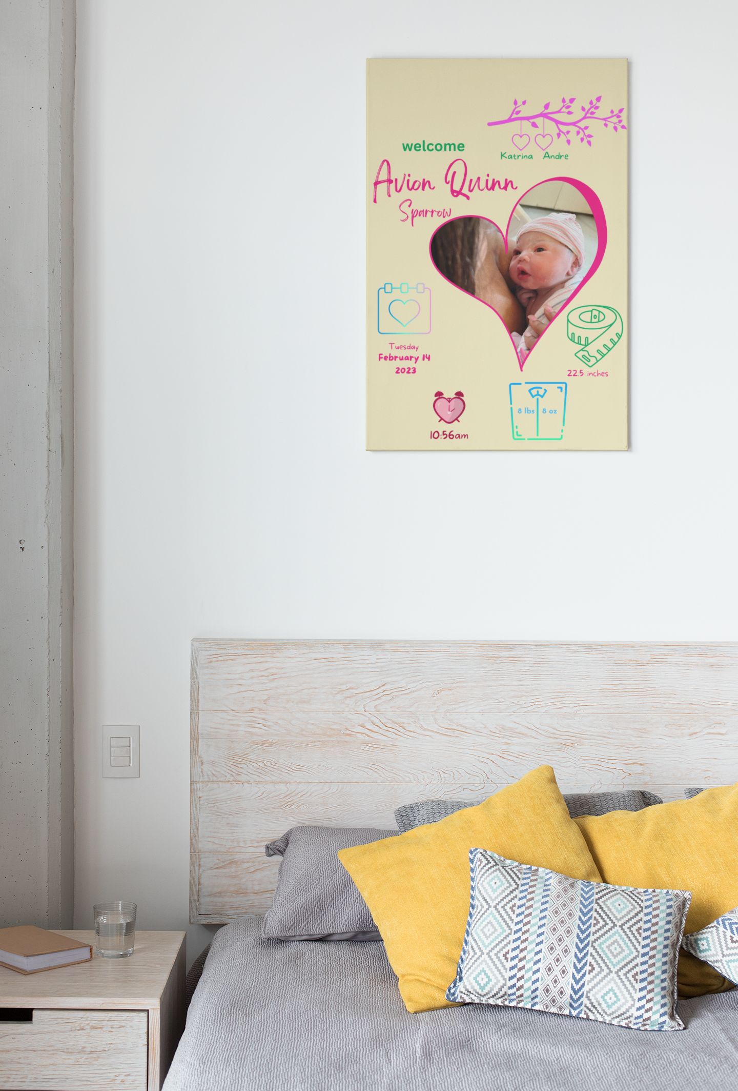 Personalized Birth Announcement Canvas • Personalized Newborn Baby Wall Art