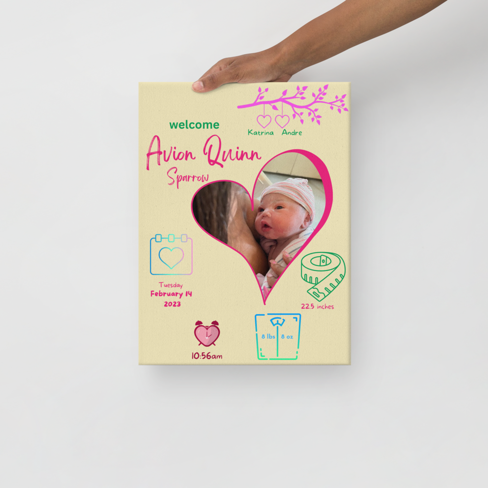 Personalized Birth Announcement Canvas • Personalized Newborn Baby Wall Art