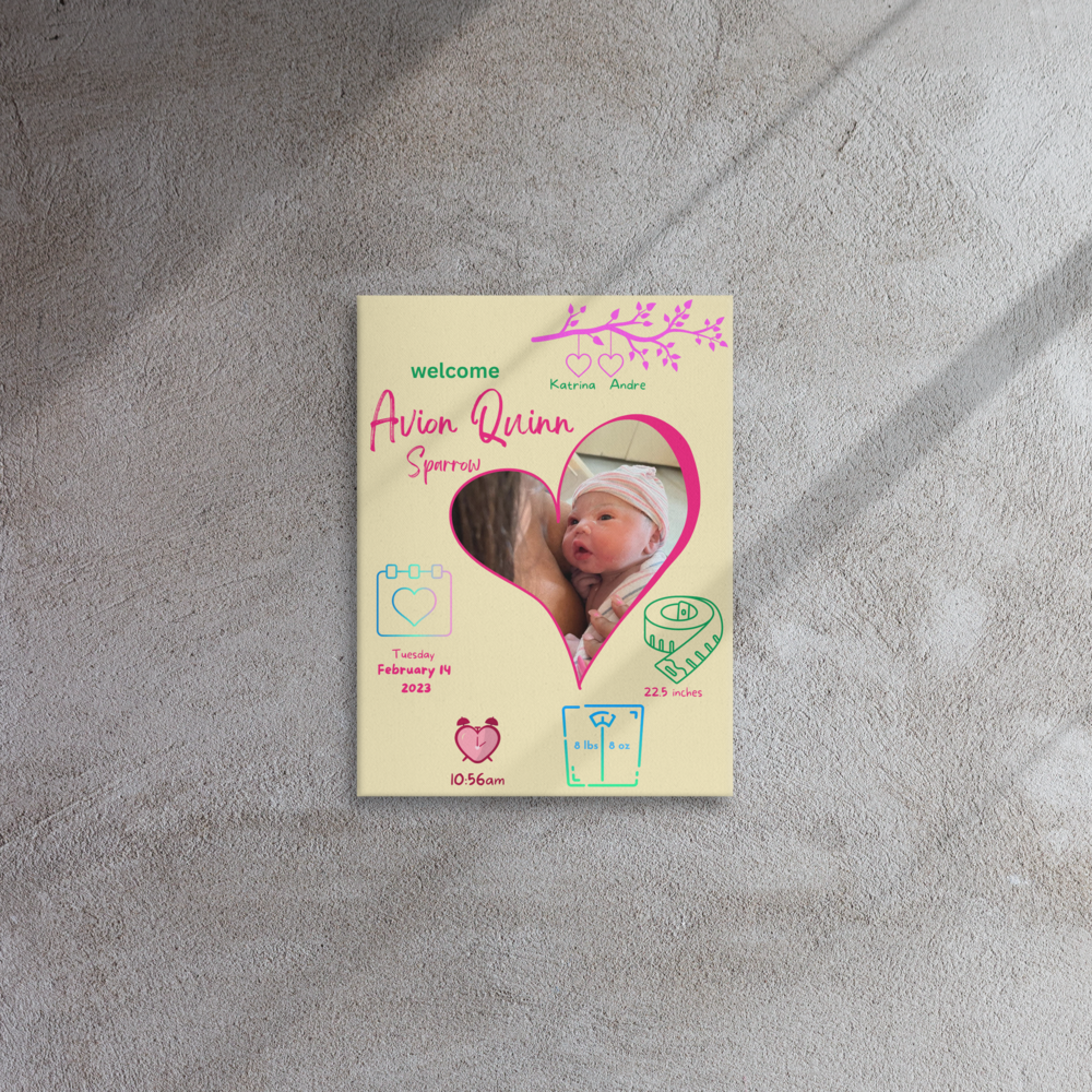 Personalized Birth Announcement Canvas • Personalized Newborn Baby Wall Art