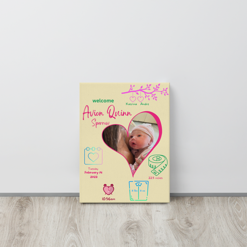 Personalized Birth Announcement Canvas • Personalized Newborn Baby Wall Art