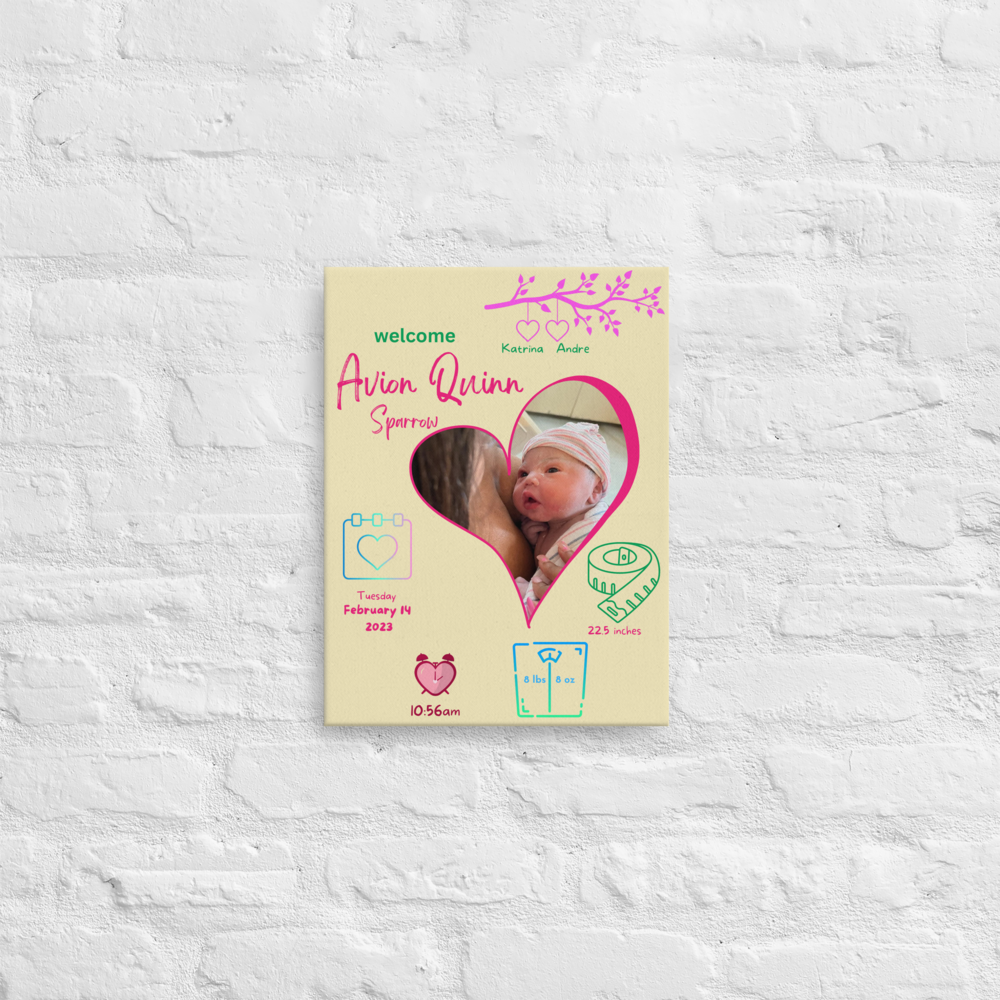 Personalized Birth Announcement Canvas • Personalized Newborn Baby Wall Art
