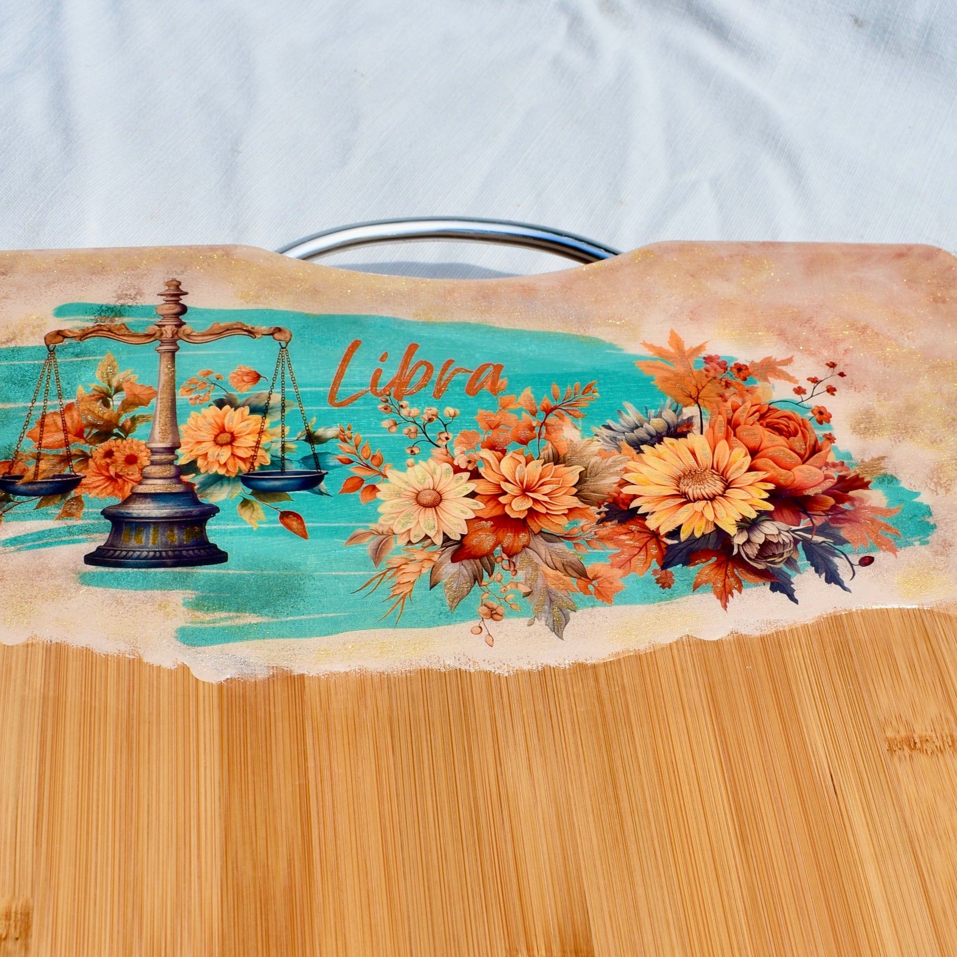 Custom Bamboo Cheese Board with Sunflower Design - easel included