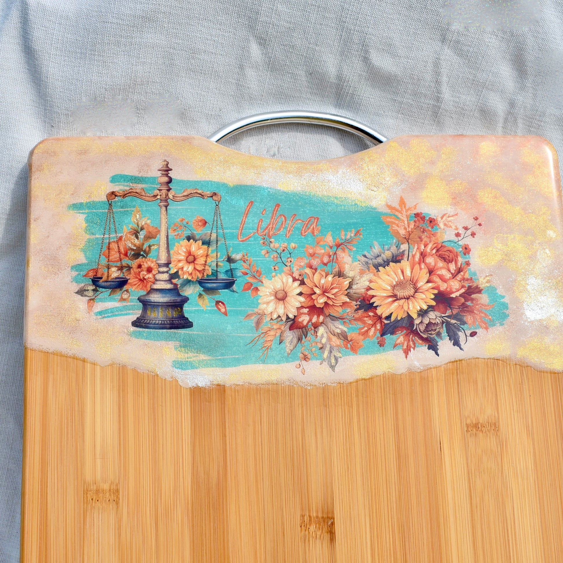 Custom Bamboo Cheese Board with Sunflower Design - easel included