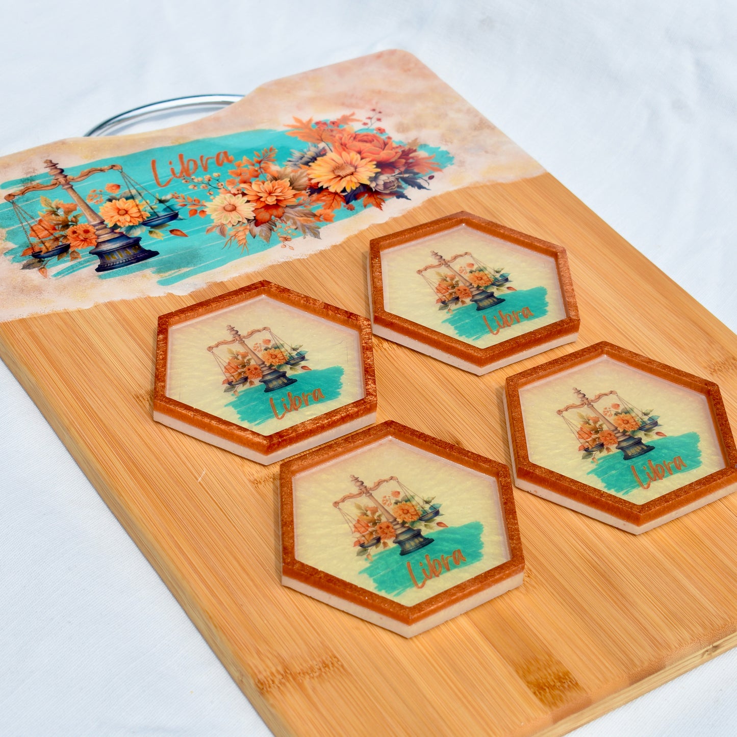 Libra Bamboo Charcuterie Board with 4 Coasters • Charcuterie Board Serving Set Gift