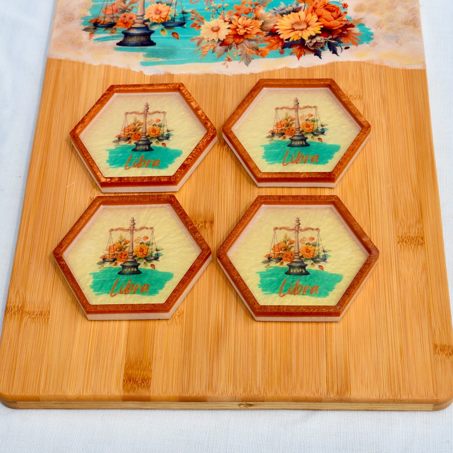 Libra Bamboo Charcuterie Board with 4 Coasters • Charcuterie Board Serving Set Gift