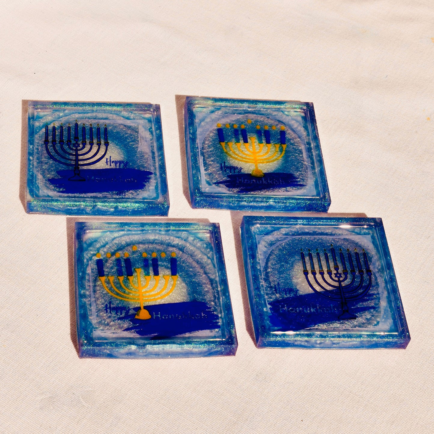 Hanukkah Themed Coasters • Hanukkah Menorah Coasters • Jewish Coasters