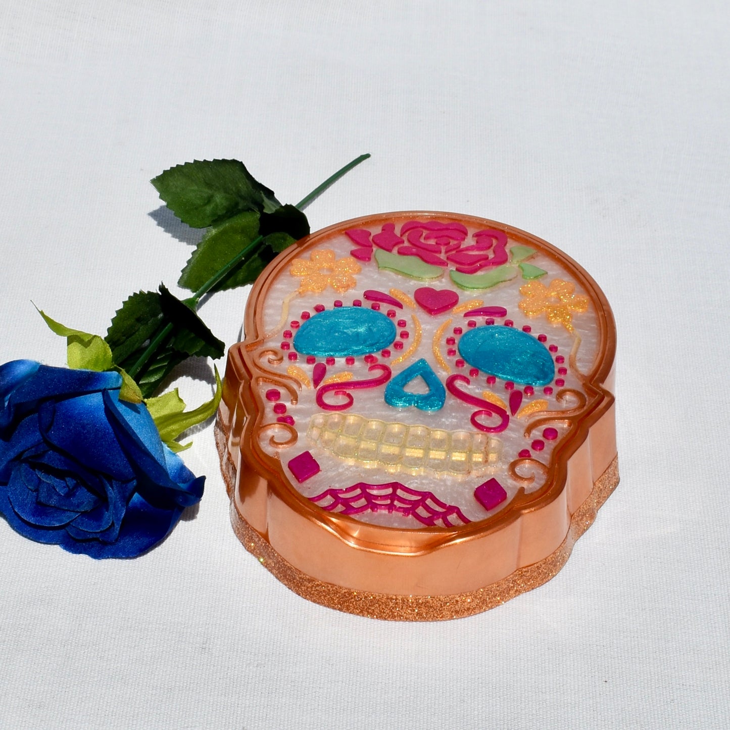 Sugar Skull Candy Dish w Lid • Dia de Los Muertos Dish Gift • Halloween Decor