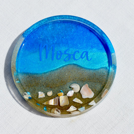 PERSONALIZED Ocean Blue Coasters • Personalized Beach Lover Coasters • Name Coasters w Seashells • Family Coasters