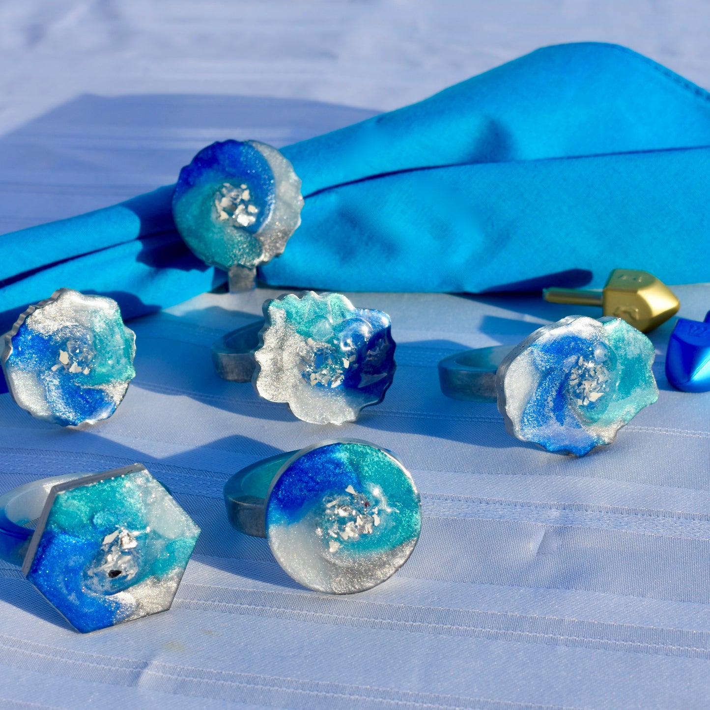 Hanukkah-Themed Napkin Rings • Hanukkah Table Decor • Dinner Party Napkin