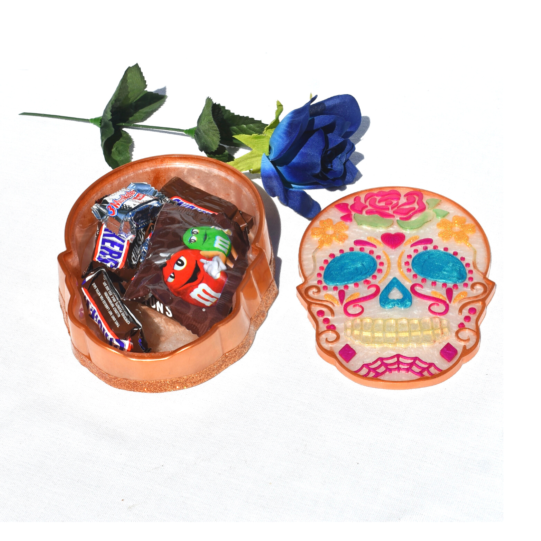 Sugar Skull Candy Dish w Lid • Dia de Los Muertos Dish Gift • Halloween Decor