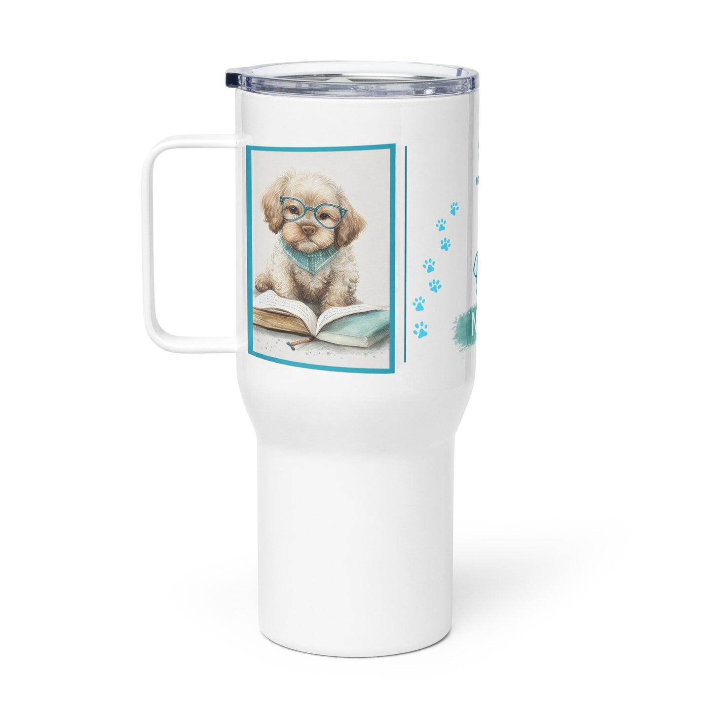 Books & Dog Travel Mug • Rescue Dog & Books Mug • Personalized Dog Mug • Gift for Her• Dog Lover • Book Lover • Bookworm Travel Mug
