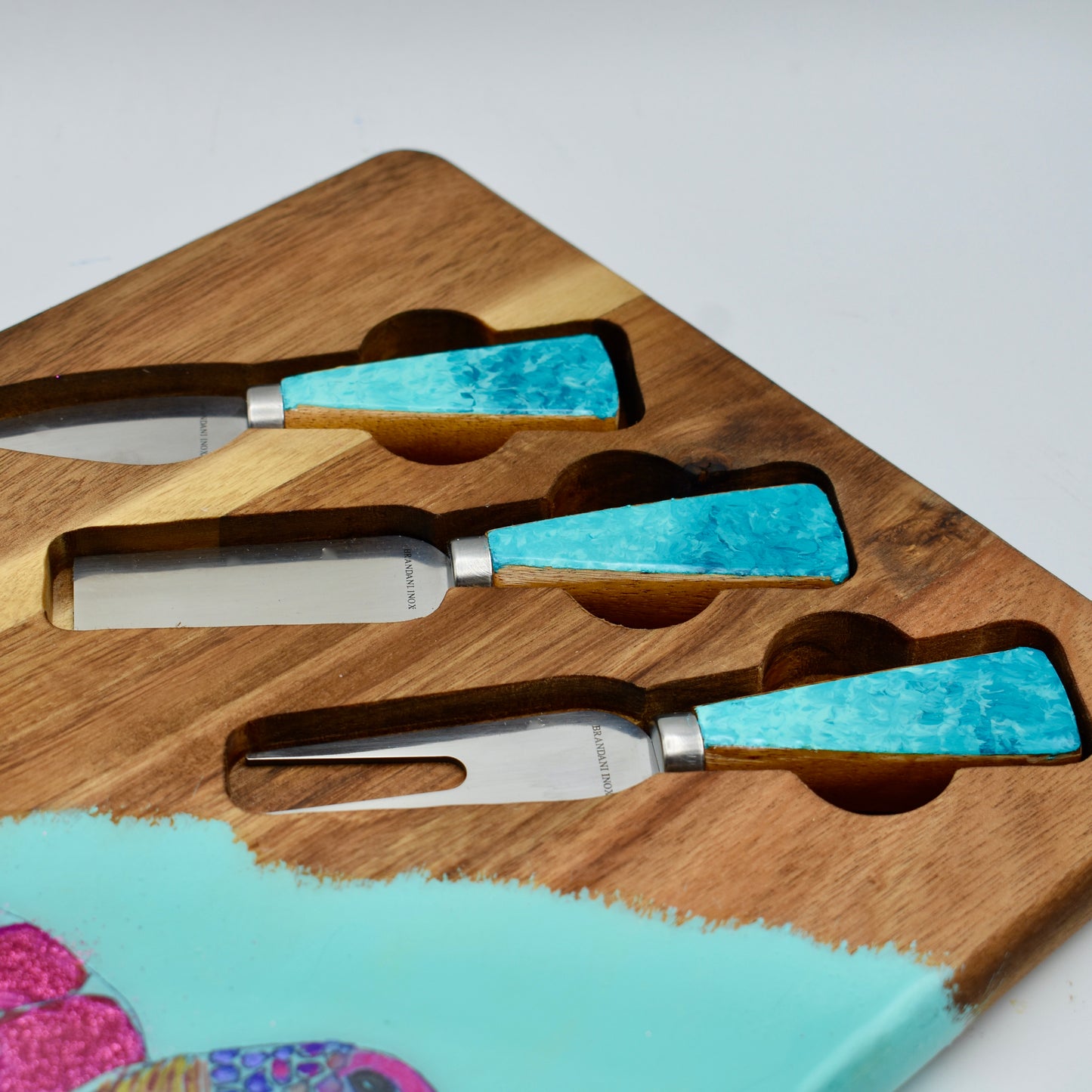 Sparkling Sea Turtle Charcuterie-Cutting Board • Multi-purpose Sea Turtle Serving Board w Tools • Acacia Wood Sea Turtle Serving Board