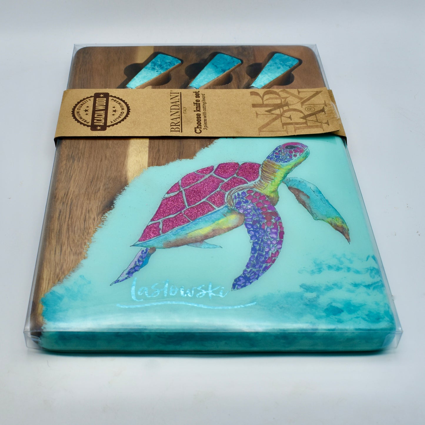 Sparkling Sea Turtle Charcuterie-Cutting Board • Multi-purpose Sea Turtle Serving Board w Tools • Acacia Wood Sea Turtle Serving Board