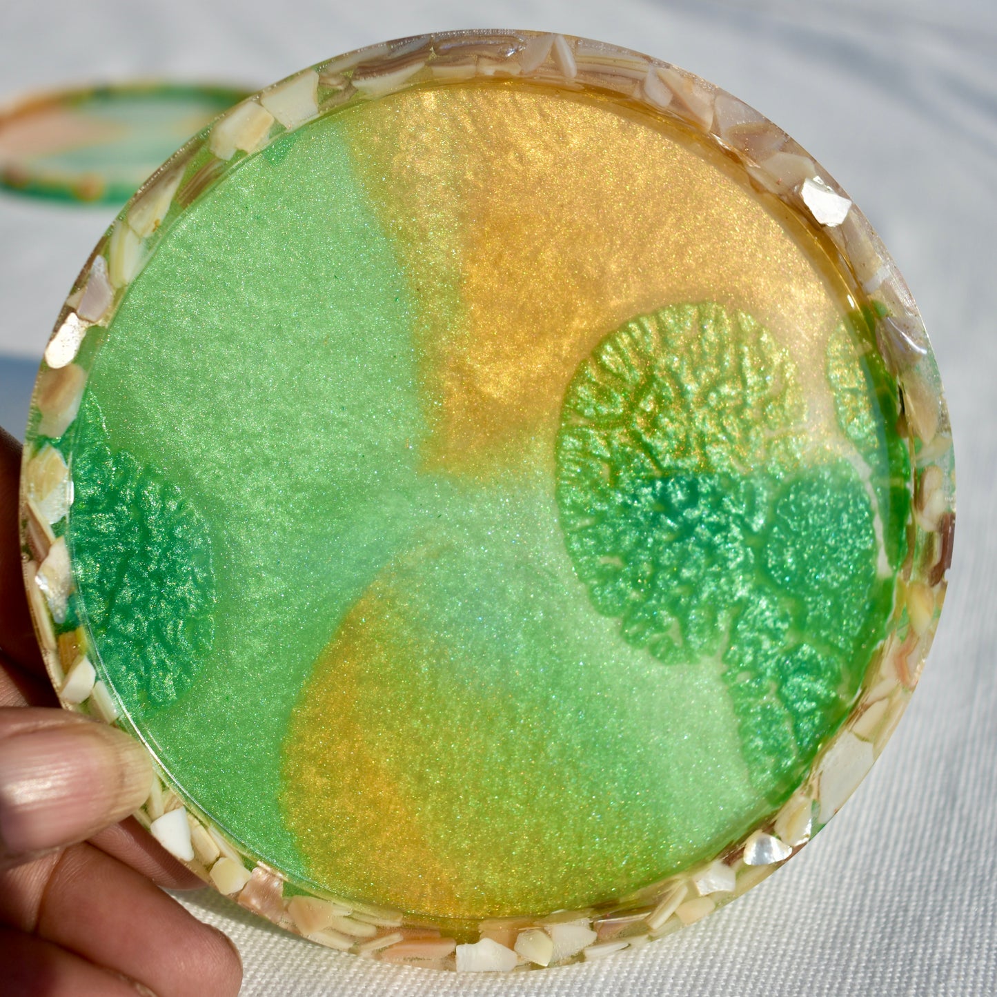 Fall Hues Coasters with Abalone Shells (Asst. Colors - set of 4)