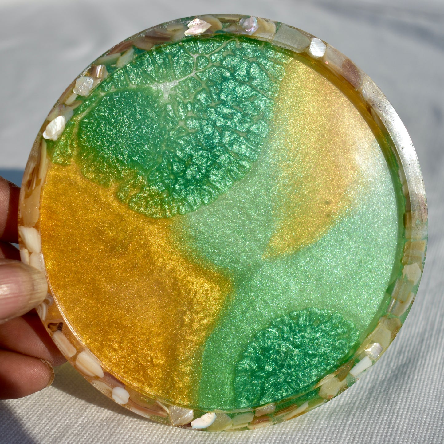 Fall Hues Coasters with Abalone Shells (Asst. Colors - set of 4)