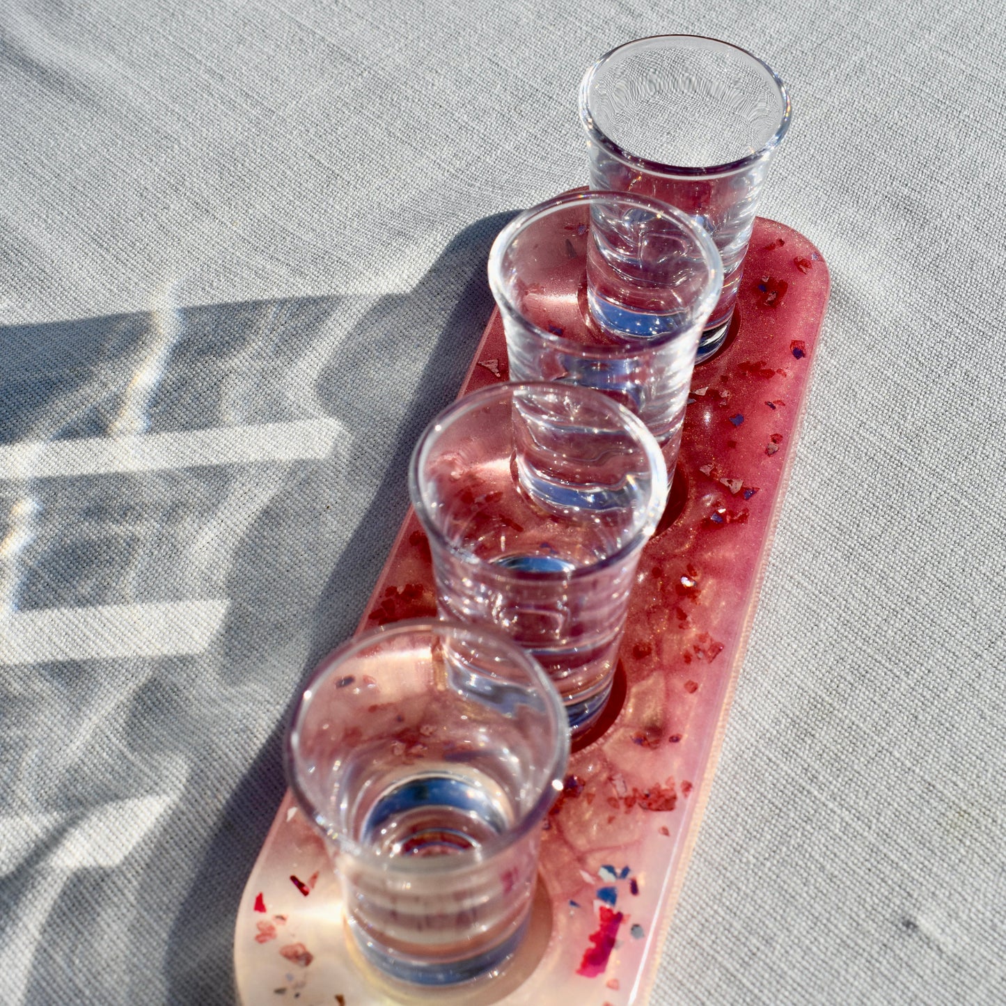 Rose Colored Shot Glass Paddle • Beer Flight Set • Candle Holder