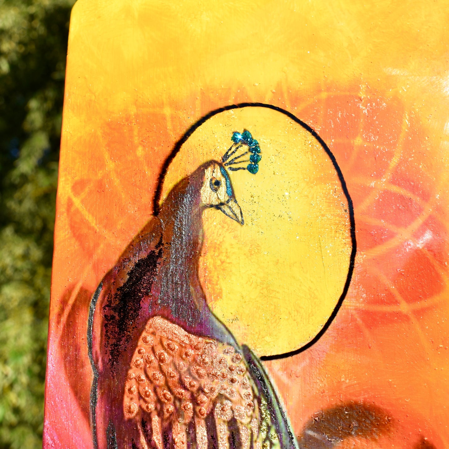 Sparkling 26” Peacock Charcuterie-Cutting Board • Bamboo Peacock Serving Board