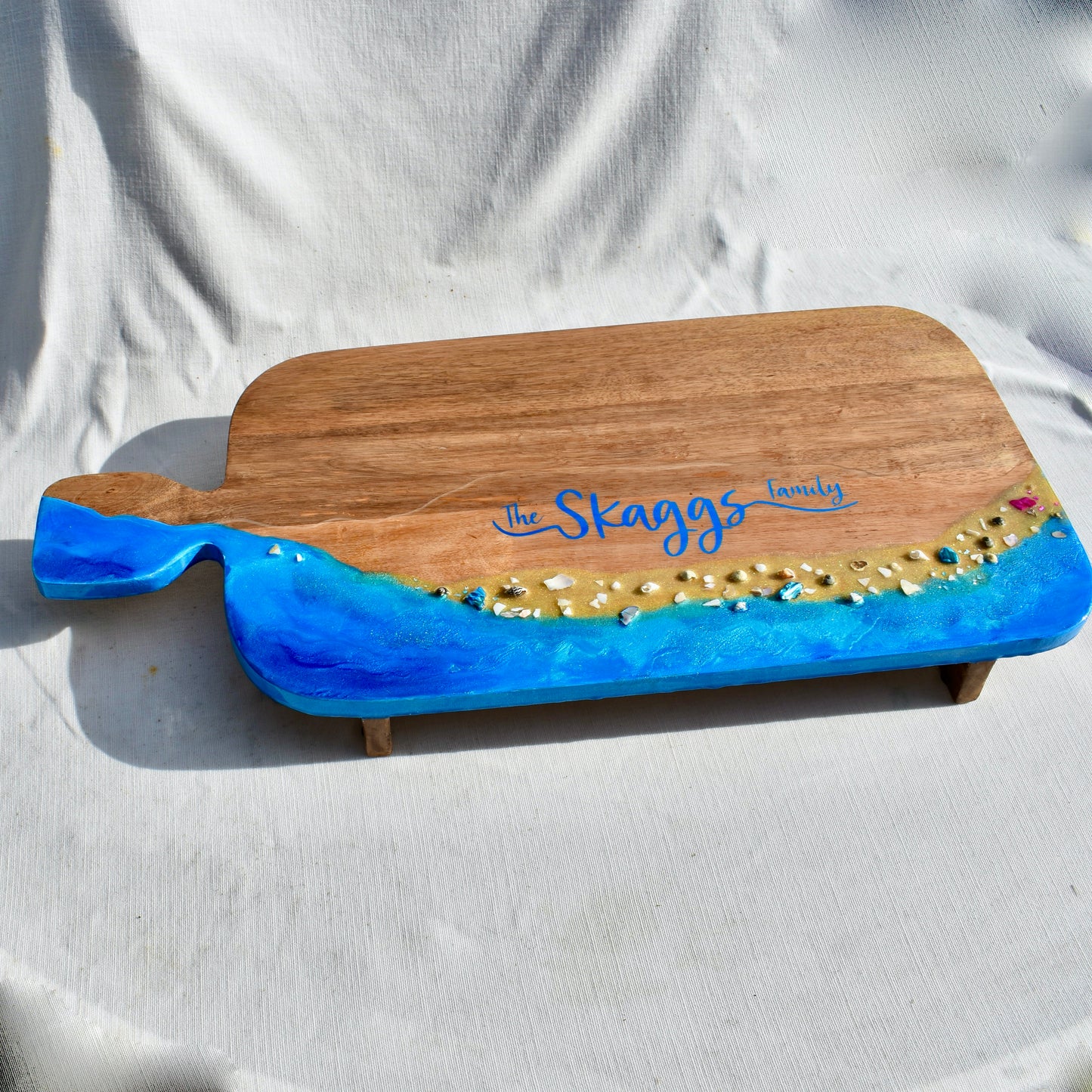 Personalized Beach Themed Charcuterie  Board w Coasters • 9-Piece Beach Themed Charcuterie & Coaster Set