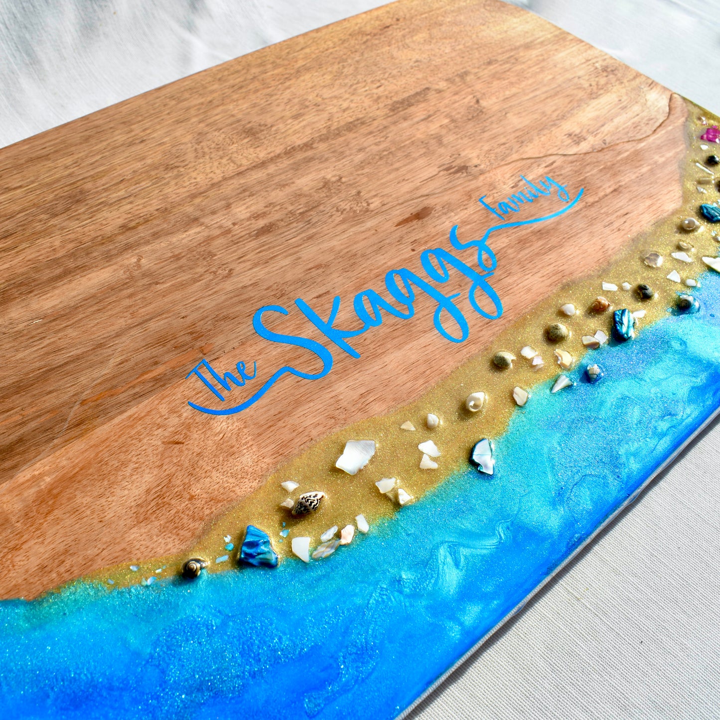 Personalized Beach Themed Charcuterie  Board w Coasters • 9-Piece Beach Themed Charcuterie & Coaster Set