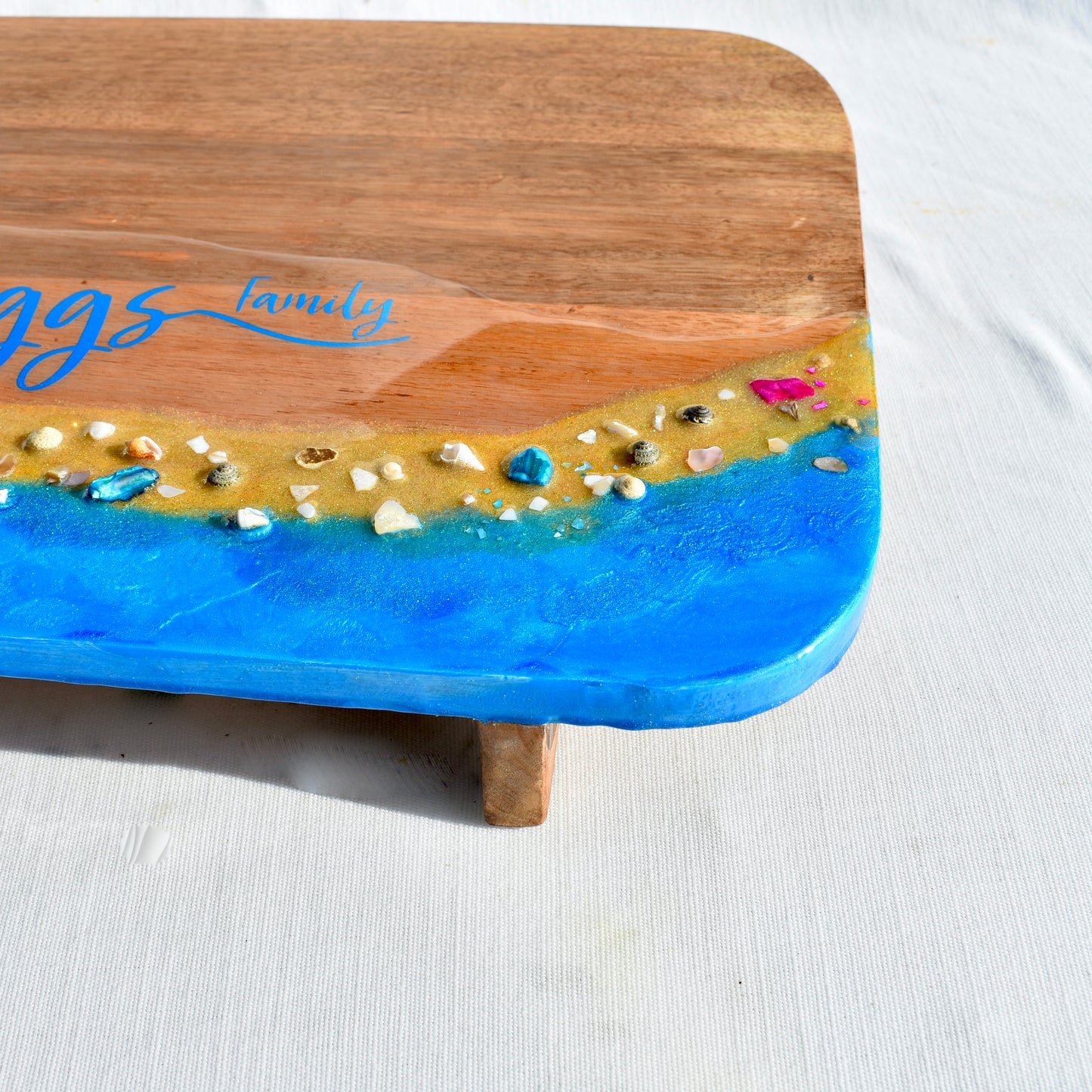 Personalized Beach Themed Charcuterie  Board w Coasters • 9-Piece Beach Themed Charcuterie & Coaster Set