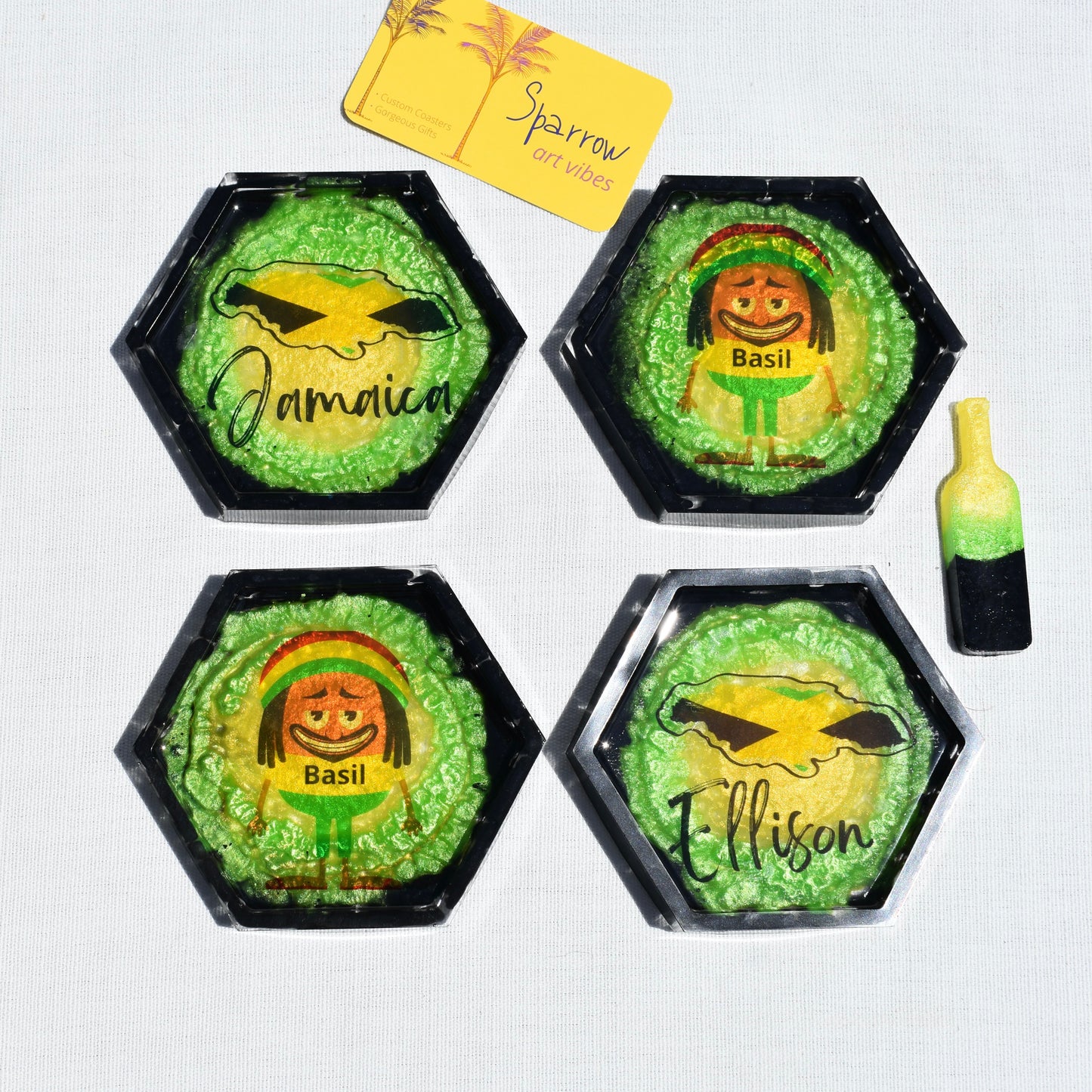 Jamaican Pride Coaster Set • Jamaican Themed Coasters • Your Country Coaster Set