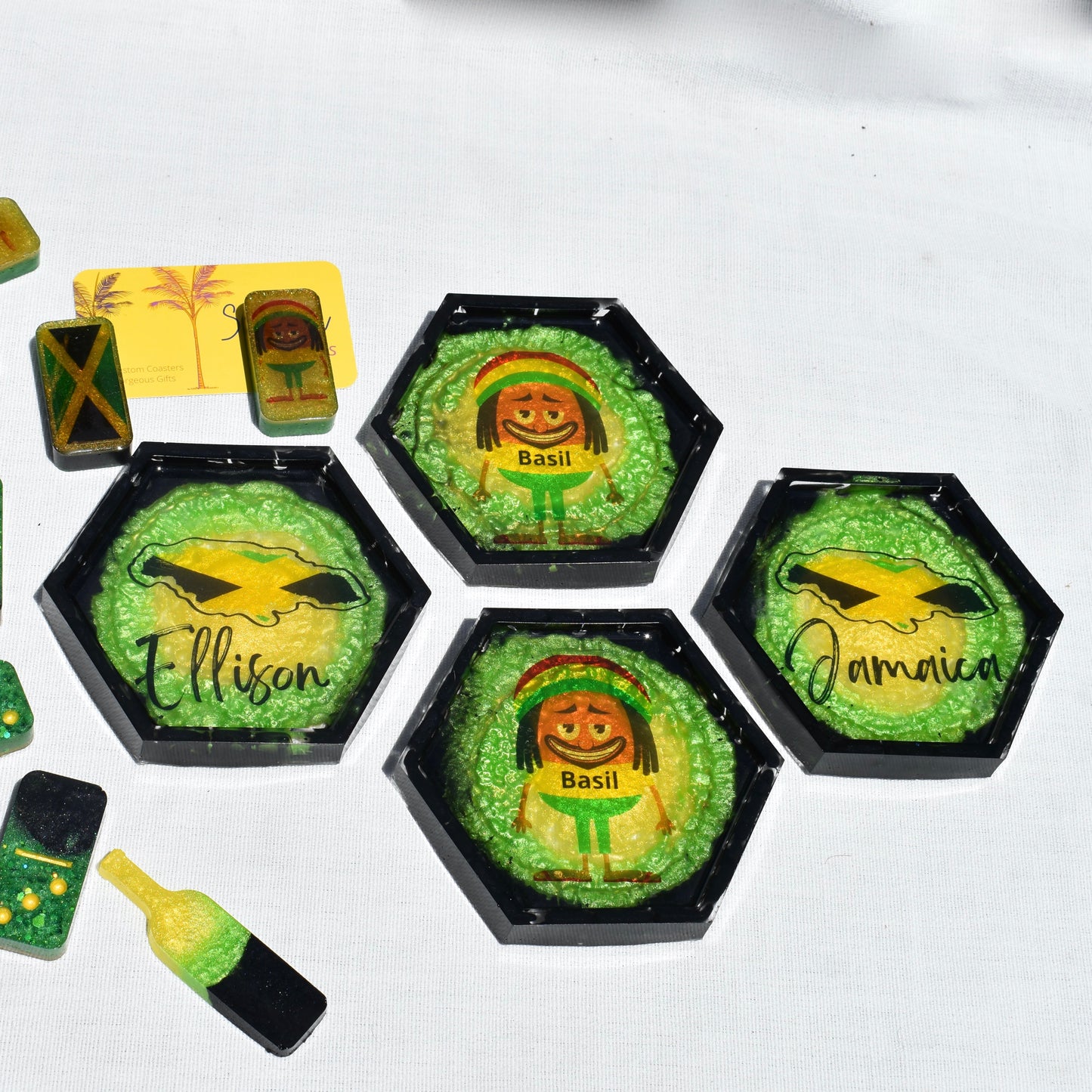 Jamaican Pride Coaster Set • Jamaican Themed Coasters • Your Country Coaster Set