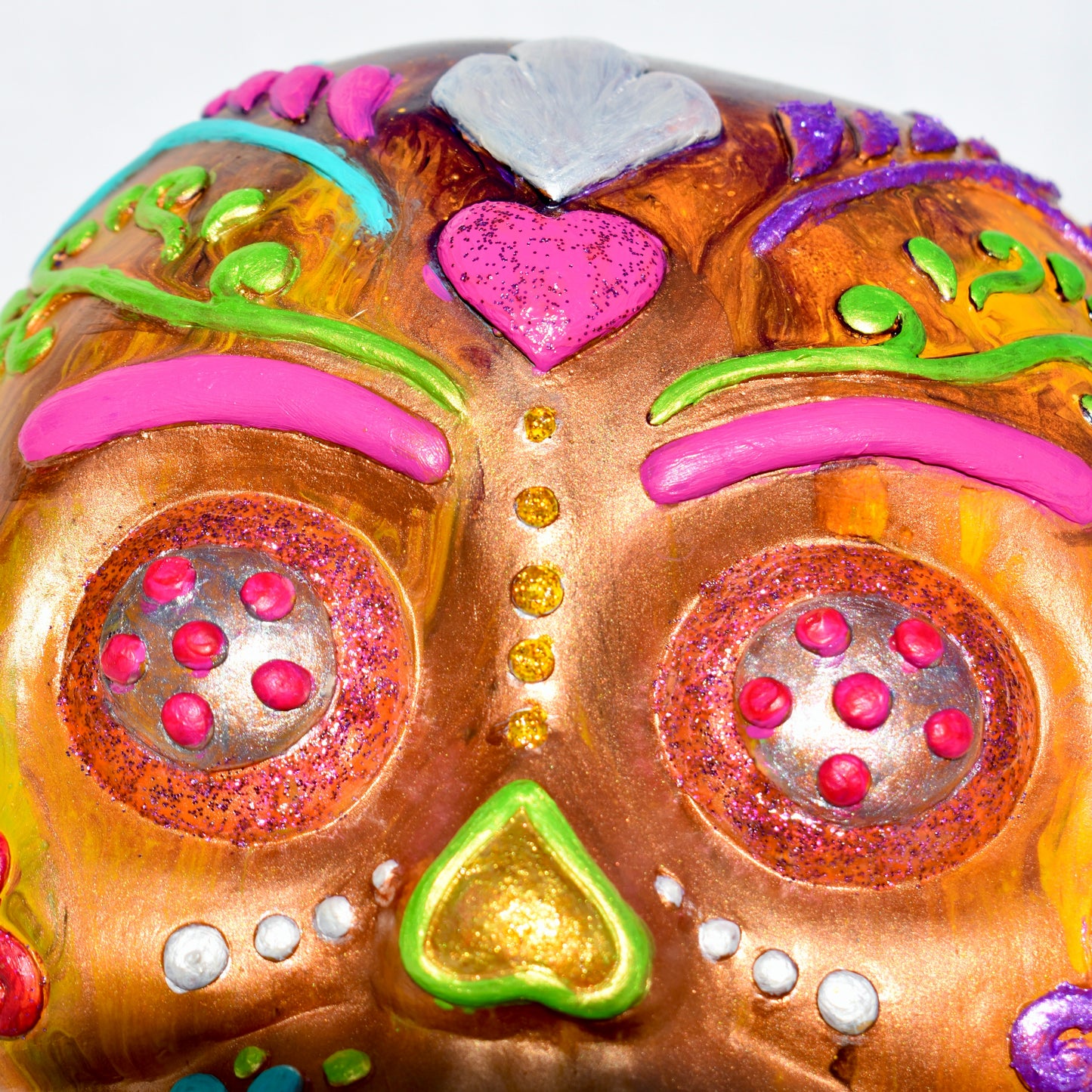 Bronze & Floral Sugar Skull Statue • Day of the Dead Statue Décor