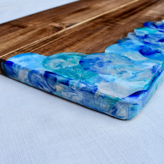 Blue & White Cheese Board - Acacia Wood Serving Tray – Blue Charcuterie Board
