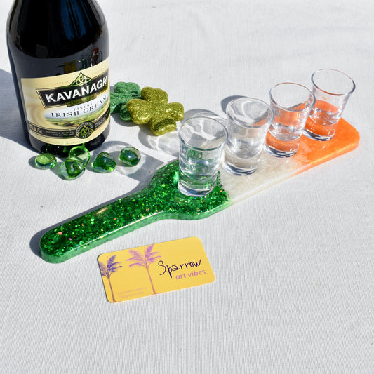 🇮🇪Tri-color Irish Themed Shot Glass Paddle - Green • White • Orange Shot Glass